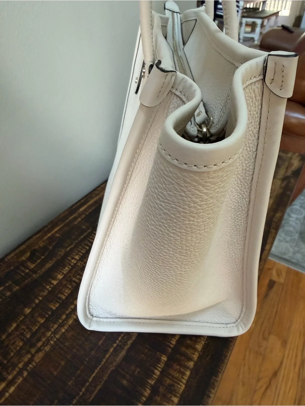 kate spade White Pebble Leather Logo Tote